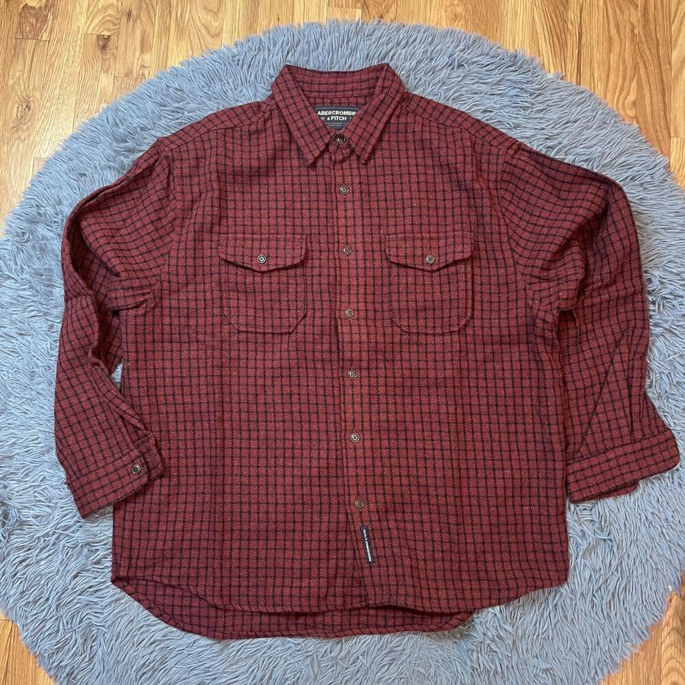 Vintage Abercrombie & Fitch Heavy Duty Wool Shirt Men's Checkered Print Size XL
